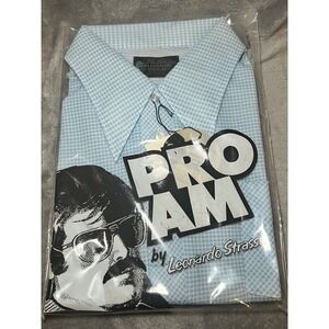 Vintage Leonardo Strassi Pro-Am Ban-Lon Shirt Blue Check 70s Deadstock Mens XL